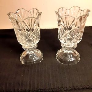 Pair of Cut glass crystalline candle holders